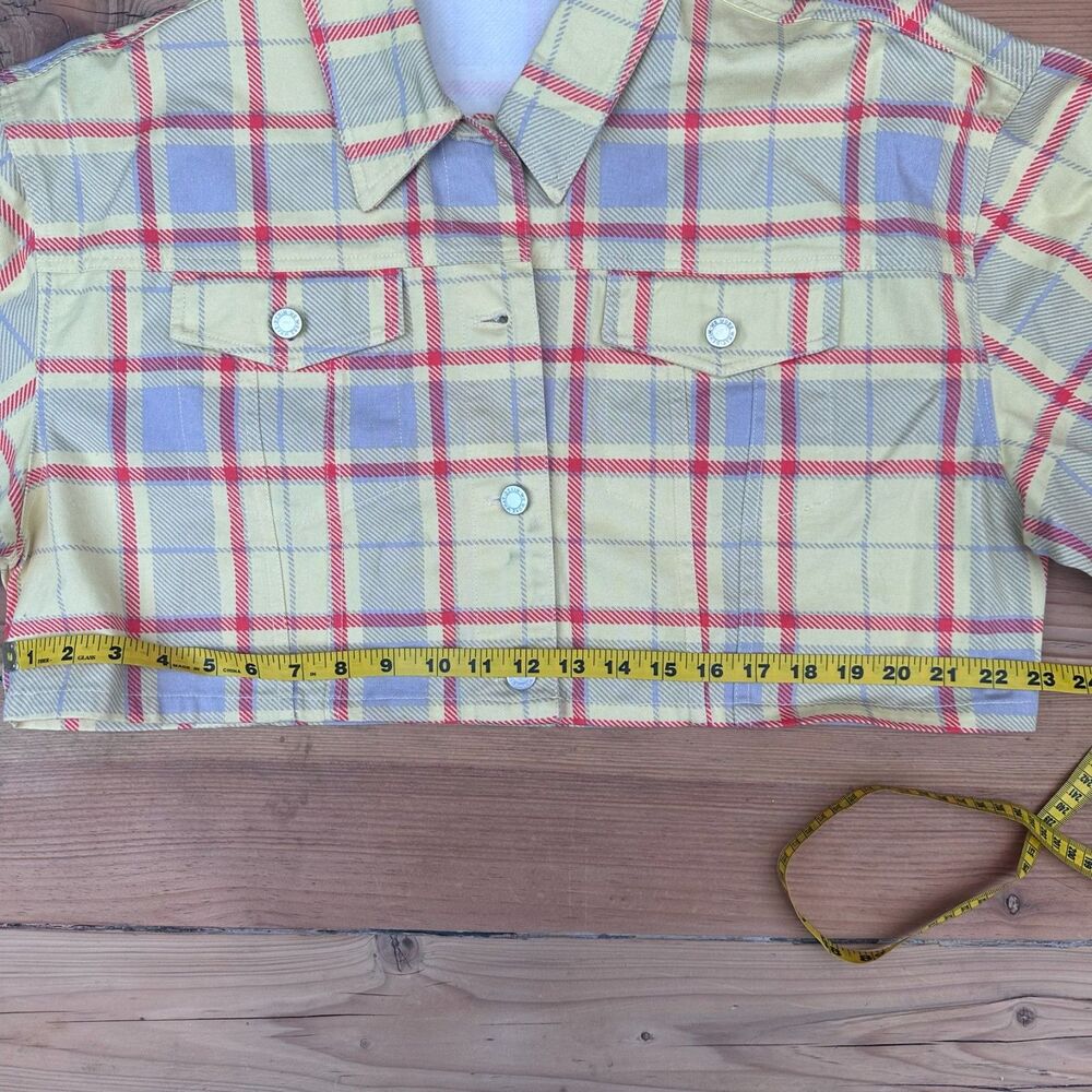 WeWoreWhat Plaid Cropped Jacket XS Yellow Red Cotton Shacket Utility Style - Picture 9 of 13